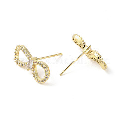 Bowknot Brass Micro Pave Clear Cubic Zirconia Stud Earrings with Glass for Women&nbsp;EJEW-L285-010G