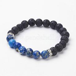 Natural Imperial Jasper(Dyed) & Lava Rock Stretch Bracelets&nbsp;BJEW-JB02755