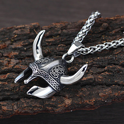 Viking Helmet Zinc Alloy Pendant Wheat Chain Necklaces for Men&nbsp;FS-WG10700-01
