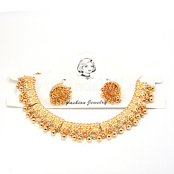 Bohemia Alloy Round Beaded Tassel Necklaces & Stud Dangle Earrings Sets&nbsp;FS-WG69CDB-01