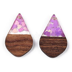 Transparent Resin & Walnut Wood Pendants&nbsp;RESI-N039-60A
