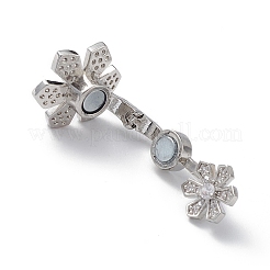 Rack Plating Flower Brass Pave Clear Cubic Zirconia Fold Over Magnetic Clasps&nbsp;KK-C019-21P