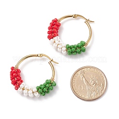 Christmas Theme Glass Seed Braided Hoop Earrings&nbsp;EJEW-TA00106
