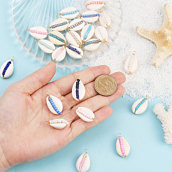 24Pcs 4 Colors Natural Cowrie Shell & Glass Seed Beads Copper Wire Wrapped Pendants&nbsp;FIND-SC0019-11