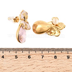 Flower with Teardrop 304 Stainless Steel Micro Pave Cubic Zirconia Dangle Stud Earrings&nbsp;EJEW-A158-03G