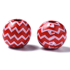 Painted Natural Wood European Beads&nbsp;WOOD-S057-046