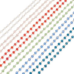 Handmade 304 Stainless Steel Glass Rondelle Link Chains&nbsp;AJEW-JB01460
