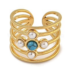 Round Synthetic Turquoise & ABS Plastic Imitation Pearl Finger Rings&nbsp;RJEW-U015-01G