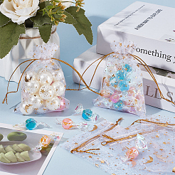 50Pcs Gold Stamping Moon & Star Organza Drawstring Gift Storage Bags&nbsp;OP-BBC0001-03A-01