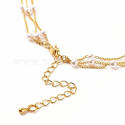 Round Plastic Pearl Beaded Triple Layer Necklace&nbsp;NJEW-JN03833