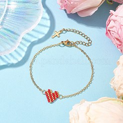 Glass Seed Beads Heart Link Bracelets&nbsp;BJEW-MZ00093-01