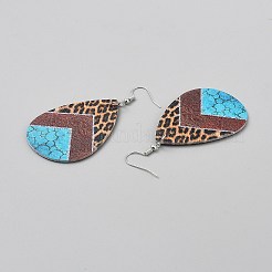 Artificial Leather Teardrop Dangle Earrings&nbsp;EJEW-WH0817-001A