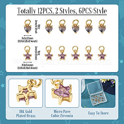 12Pcs 2 Styles Brass Micro Pave Cubic Zirconia Charms&nbsp;KK-TA0008-70C