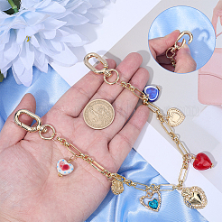 Handmade Porcelain & Glass Heart Charm Brass Decorative Chains&nbsp;HJEW-BM00030