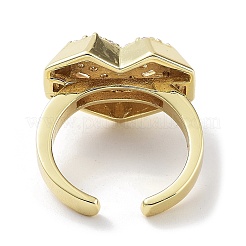 Heart Rack Plating Brass Micro Pave Clear Cubic Zirconia Open Rings&nbsp;RJEW-D020-09G