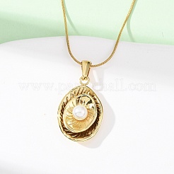 304 Stainless Steel & Acrylic Imitation Pearl Oval Pendant Snake Chain Necklaces for Women&nbsp;NJEW-F354-05G