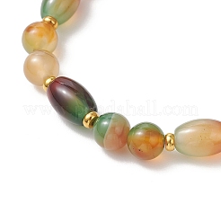 Dyed & Heated Natural Peacock Agate Rice & Round Beads Stretch Bracelets for Women Men&nbsp;BJEW-JB13443