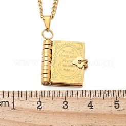 304 Stainless Steel Book Pendant Necklaces for Women&nbsp;NJEW-U037-01A-G