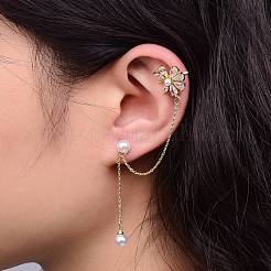 Flower Cubic Zirconia Asymmetrical Earrings&nbsp;EJEW-K088-05G