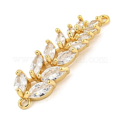 Rack Plating Brass Pave Clear Cubic Zirconia Leaf Links Connector Charms&nbsp;KK-P277-49G