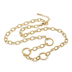 Brass Textured Cable Chain with Rind Link Necklaces&nbsp;NJEW-L013-07G
