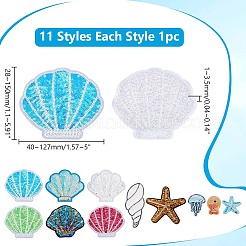 11Pcs 11 Styles Beach Theme Glitter Cloth Patches&nbsp;PATC-WR0001-27