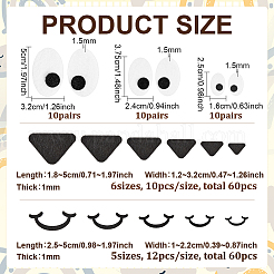 60Pcs 3 Styles Felt Craft Doll Mouth & Eye & Nose&nbsp;FIND-FG0005-36