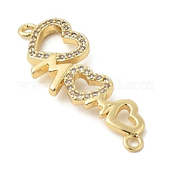 Heart Brass Micro Pave Clear Cubic Zirconia Connector Charmss&nbsp;KK-CJC0013-14B-G-RS