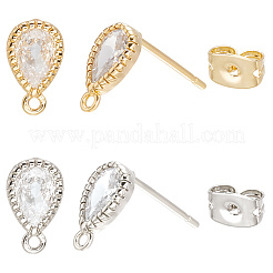 20Pcs 2 Colors Brass Cubic Zirconia Stud Earring Findings&nbsp;KK-BBC0018-56