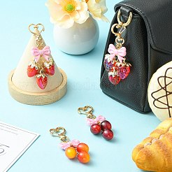 4Pcs Strawberry & Cherry Acrylic Pendant Decorations&nbsp;HJEW-CJ00090