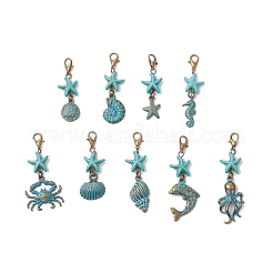 9Pcs 9 Styles Ocean Theme Alloy Pendant Decorations&nbsp;HJEW-JM03483