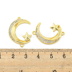 Rack Plating Brass Micro Pave Clear Cubic Zirconia Moon with Star Connector Charms&nbsp;KK-P270-21G
