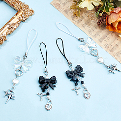 4Pcs 2 Style Acrylic & Glass & Alloy Mobile Straps&nbsp;HJEW-HS00010