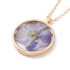 Dry Pressed Real Flower Resin Pendant Necklace&nbsp;NJEW-G088-01KCG-01