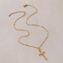 Vintage 304 Stainless Steel Rhinestone Religion Cross Pendant Necklaces for Women&nbsp;XZ4218
