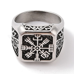 Viking 304 Stainless Steel Vegvisir Wide Finger Rings for Mens&nbsp;RJEW-U005-21A-04