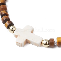 Natural Tiger Eye Beads Link Bracelets for Women Men&nbsp;BJEW-JB11467-04