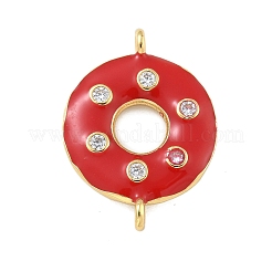 Rack Plating Brass Clear Cubic Zirconia Donut Connector Charms&nbsp;KK-A234-030G-01