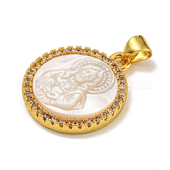 Rack Plating Brass Micro Pave Clear Cubic Zirconia Flat Round Pendants&nbsp;KK-U025-10G-05