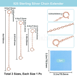 3Pcs 3 Styles Sterling Silver Cable Chain Extender&nbsp;STER-BBC0006-75
