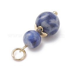 3Pcs 3 Styles Dyed Natural Quartz & Blue Spot Jasper & Lapis Lazuli Round Beaded Pendants&nbsp;PALLOY-JF04701-01