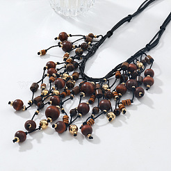 Bohemian Style Round Wood & CCB Beads Tassel Bib Necklaces&nbsp;WGF170D-01