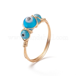Lampwork Evil Eye Finger Ring&nbsp;RJEW-JR00555