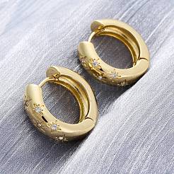 Clear Cubic Zirconia Star Hoop Earrings&nbsp;X-EJEW-C022-06G