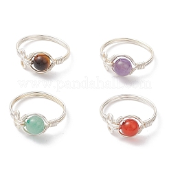 4Pcs 4 Styles Gemstone Finger Rings&nbsp;RJEW-TA00233-02