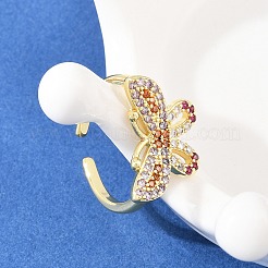 Butterfly Brass Micro Pave Colorful Cubic Zirconia Cuff Rings for Women&nbsp;RJEW-A088-05G