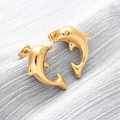 304 Stainless Steel Dolphin Stud Earrings&nbsp;EJEW-R028-01G