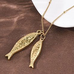 304 Stainless Steel Couple Fish Pendant Satellite Chain Necklaces for Women&nbsp;NJEW-Z108-02G