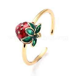 Brass Enamel Strawberry Cuff Rings&nbsp;RJEW-O046-04G