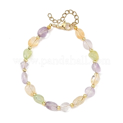 Natural Multi Color Quartz & Brass Nuggets Beaded Bracelets&nbsp;BJEW-JB14230